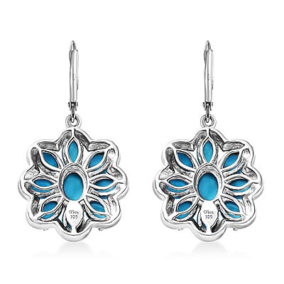 Sleeping Beauty Turquoise 9.60 ctw Solitaire Lever Back Earrings in Platinum Over Sterling Silver