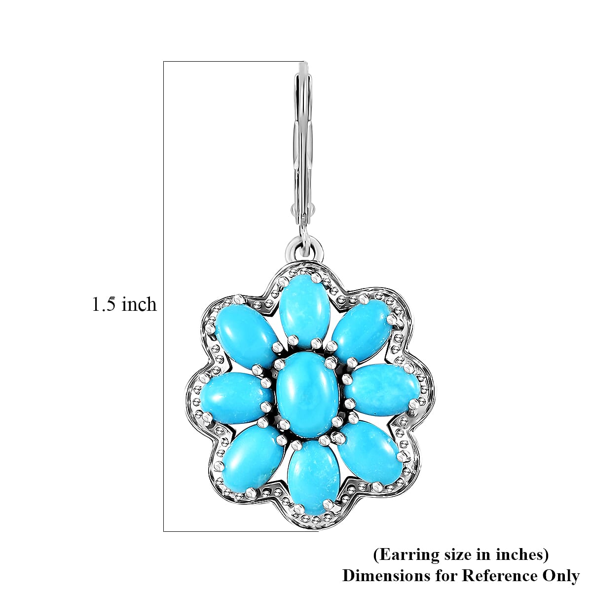 Sleeping Beauty Turquoise 9.60 ctw Solitaire Lever Back Earrings in Platinum Over Sterling Silver