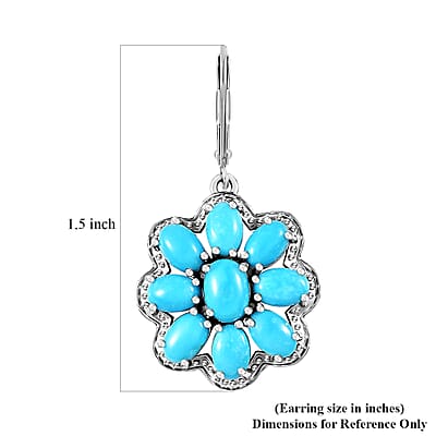 Sleeping Beauty Turquoise 9.60 ctw Solitaire Lever Back Earrings in Platinum Over Sterling Silver