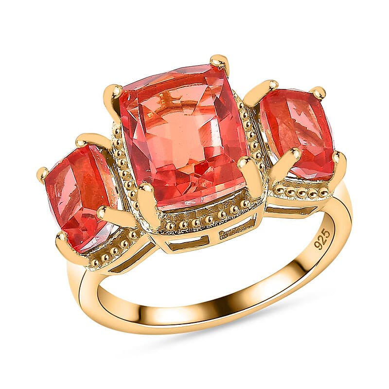 Padparadscha Quartz (Triplet) 4.90 ctw Ring in 18K Vermeil Yellow Gold Over Sterling Silver (Size 6.5)