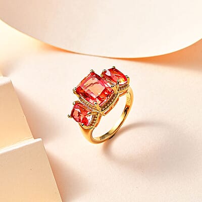 Padparadscha Quartz (Triplet) 4.90 ctw Ring in 18K Vermeil Yellow Gold Over Sterling Silver (Size 6.5)