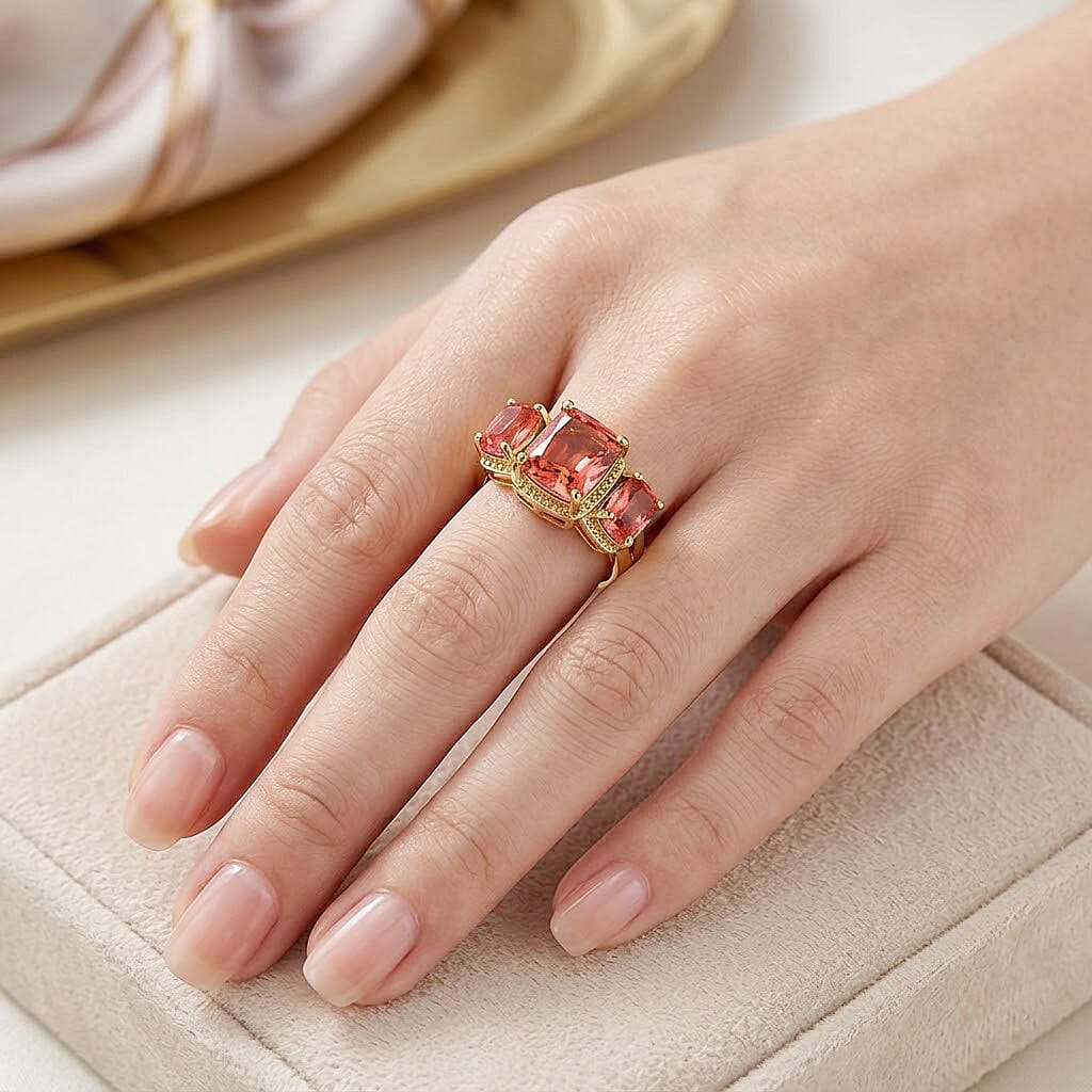 Padparadscha Quartz (Triplet) 4.90 ctw Ring in 18K Vermeil Yellow Gold Over Sterling Silver (Size 6.5)