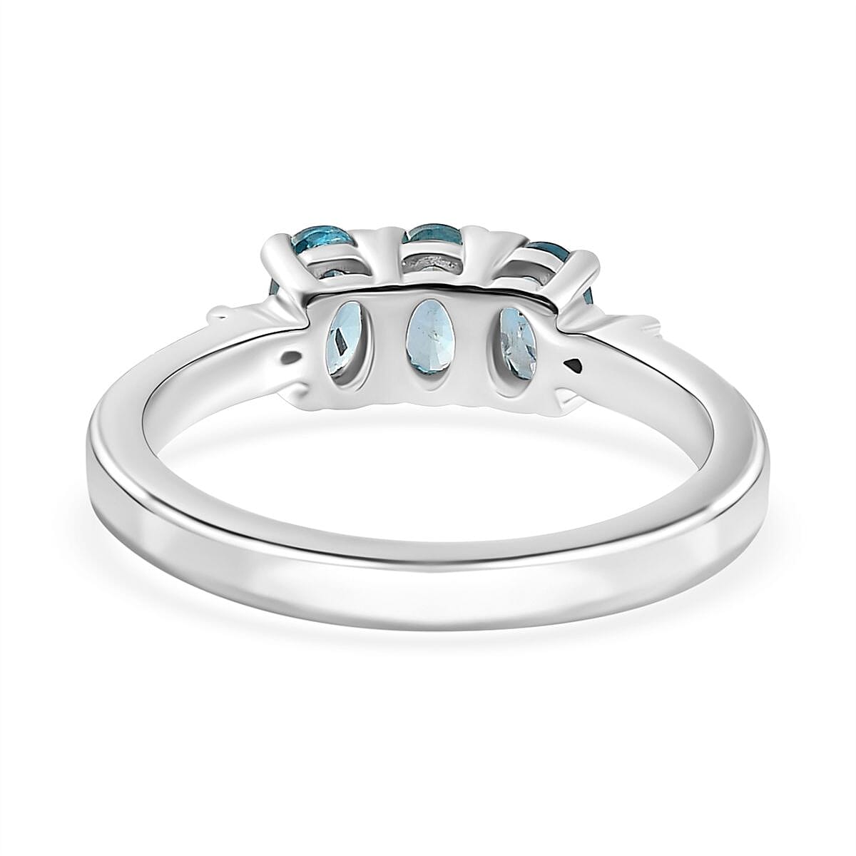 Blue Zircon and White Diamond 1.43 ctw Ring in Rhodium Over Sterling Silver (Size 10.0)
