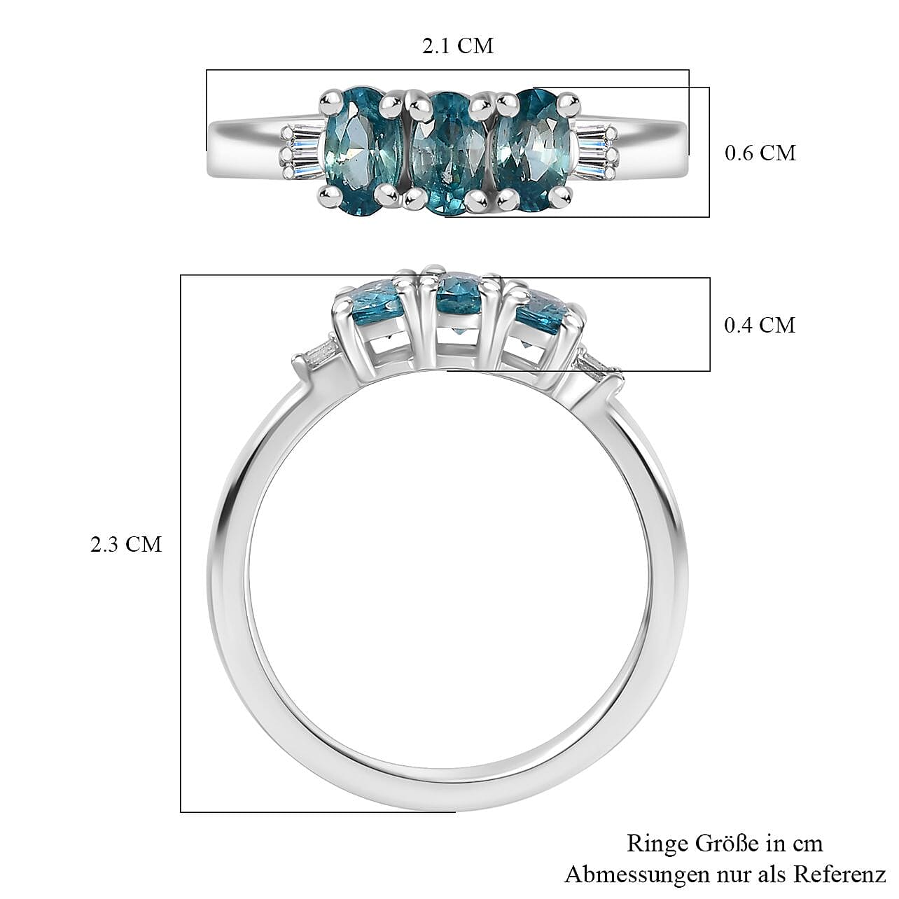Blue Zircon and White Diamond 1.43 ctw Ring in Rhodium Over Sterling Silver (Size 10.0)