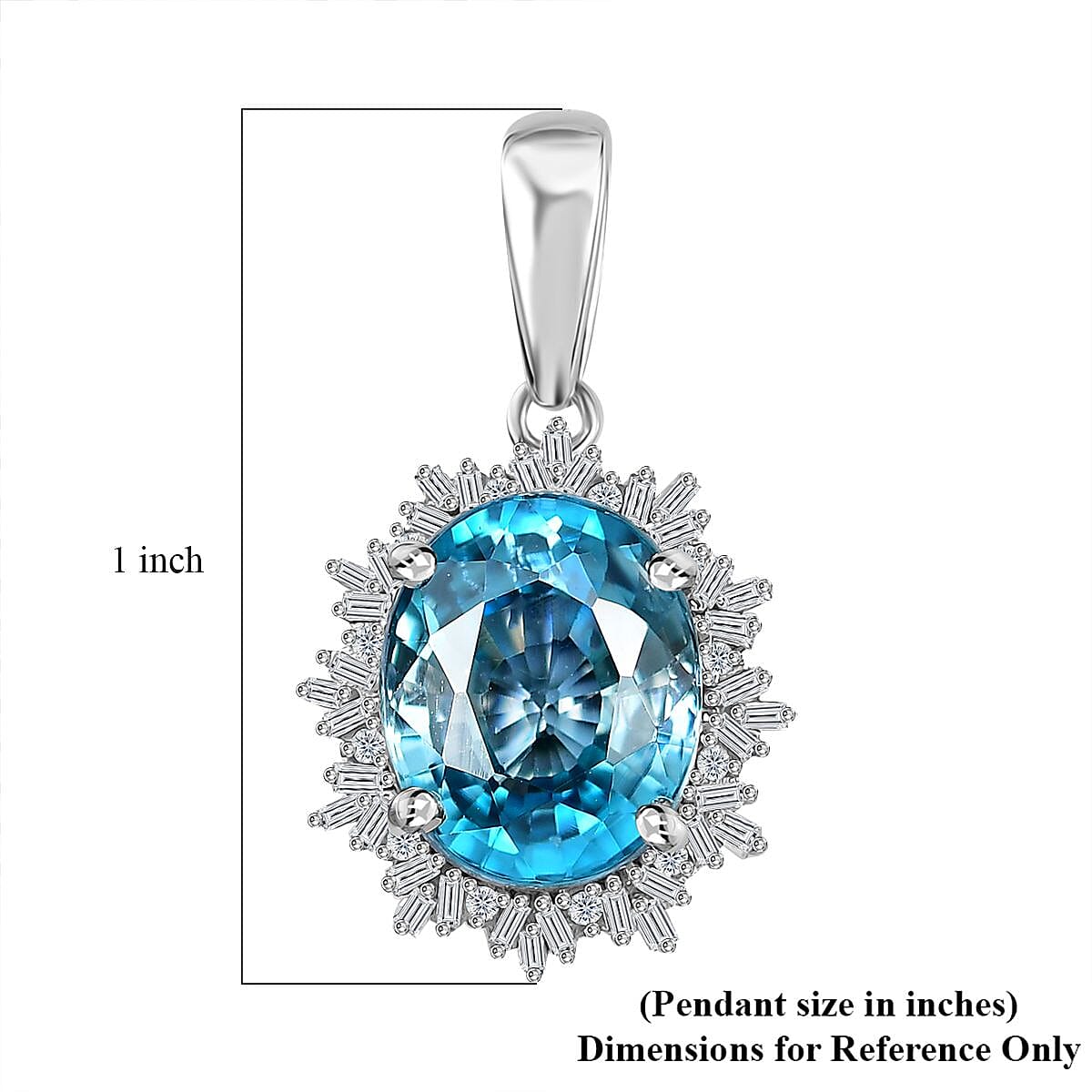Luxoro 14K White Gold AAA Cambodian Blue Zircon and G-H I2 Diamond Sunburst Pendant without Chain 5.90 ctw