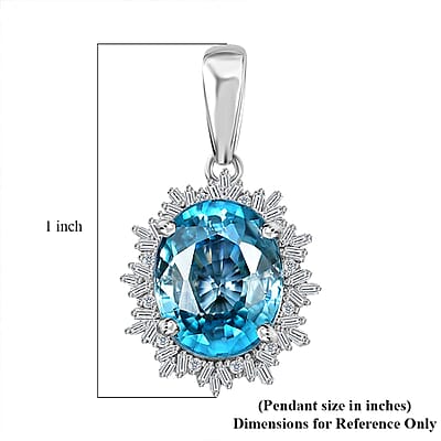 Luxoro 14K White Gold AAA Cambodian Blue Zircon and G-H I2 Diamond Sunburst Pendant without Chain 5.90 ctw