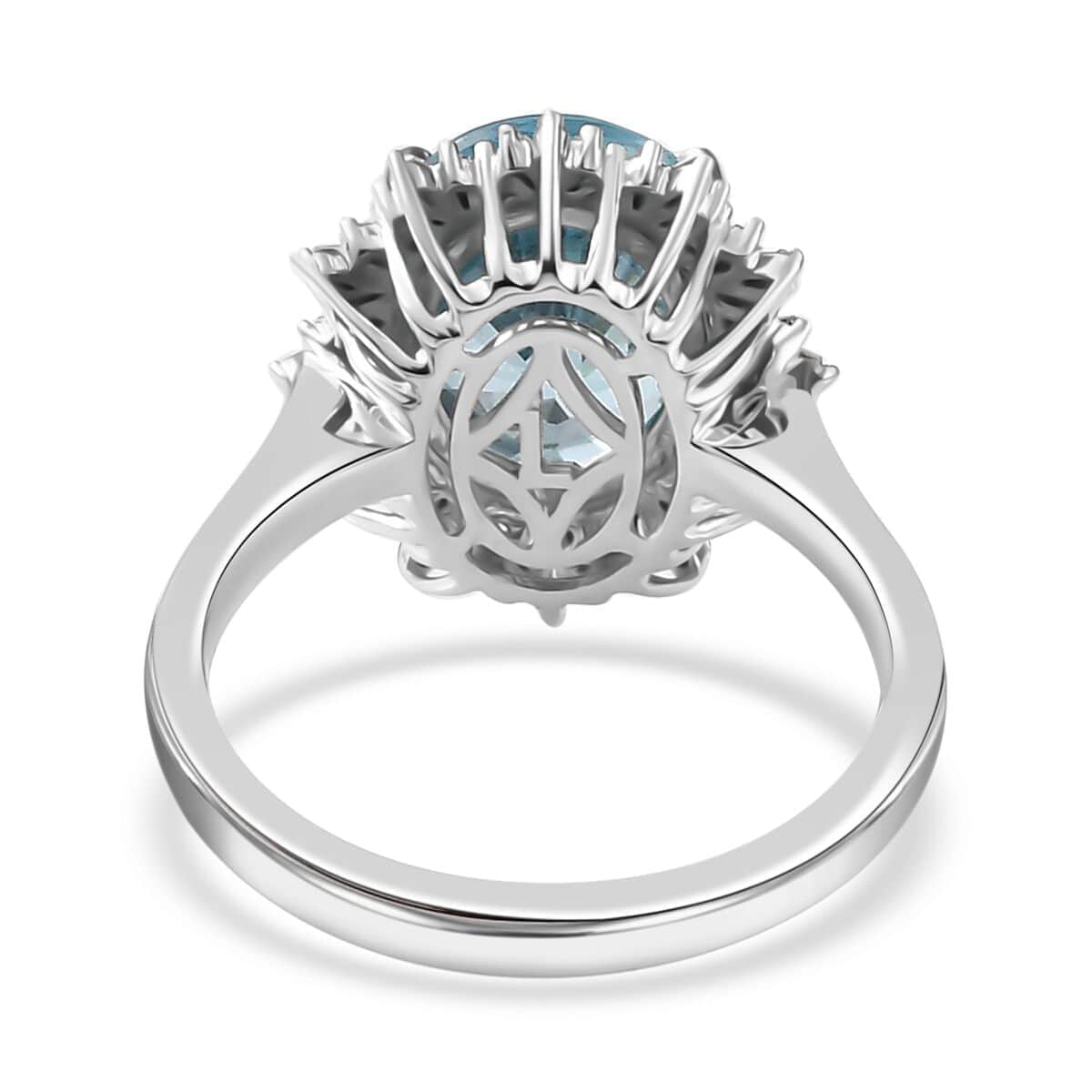 Epic Deal Luxoro 14K White Gold AAA Cambodian Blue Zircon, Diamond (G-H, I2) (0.20 cts) Sunburst Ring (Size 6.0) (4.15 g) 5.90 ctw image number 3