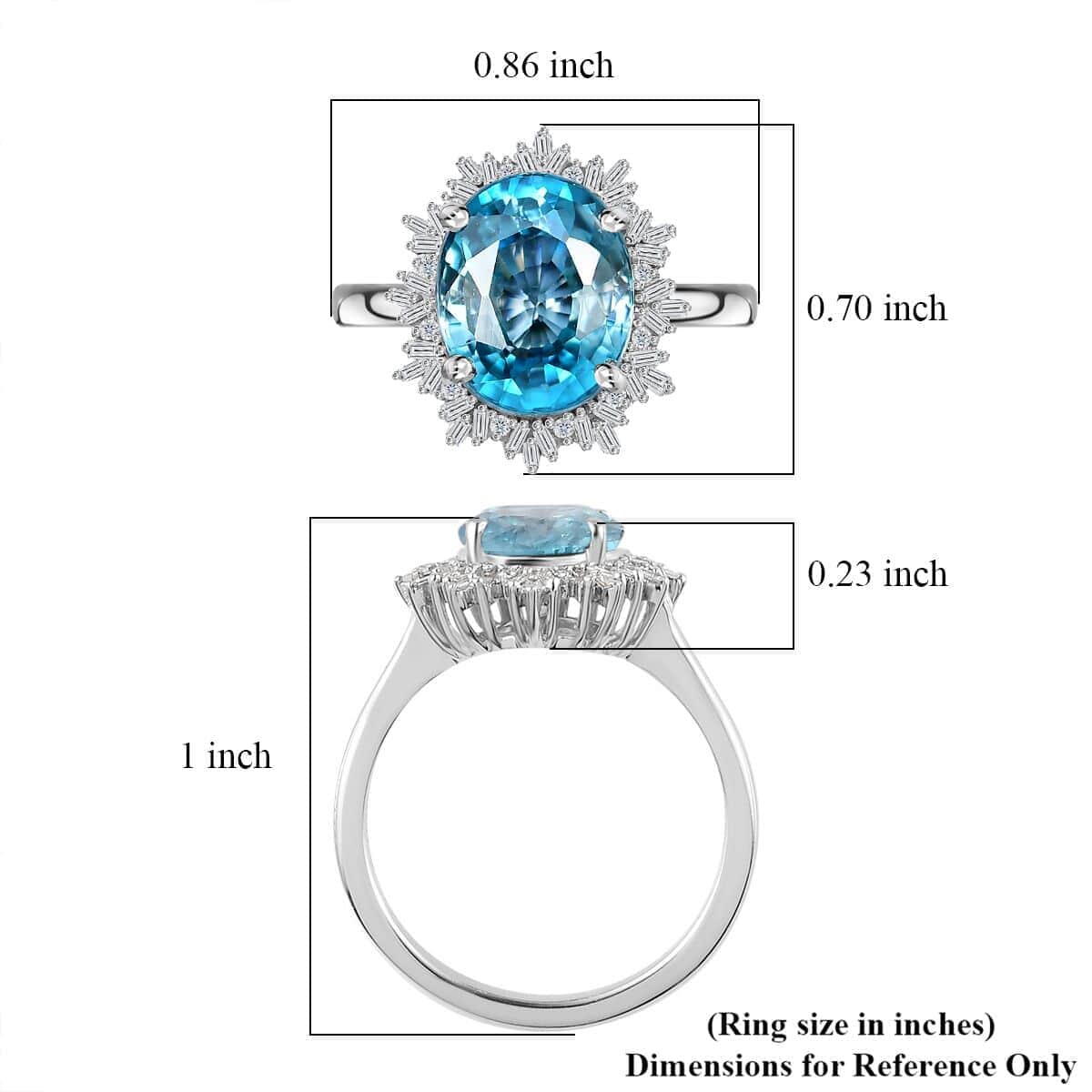 Epic Deal Luxoro 14K White Gold AAA Cambodian Blue Zircon, Diamond (G-H, I2) (0.20 cts) Sunburst Ring (Size 6.0) (4.15 g) 5.90 ctw image number 4