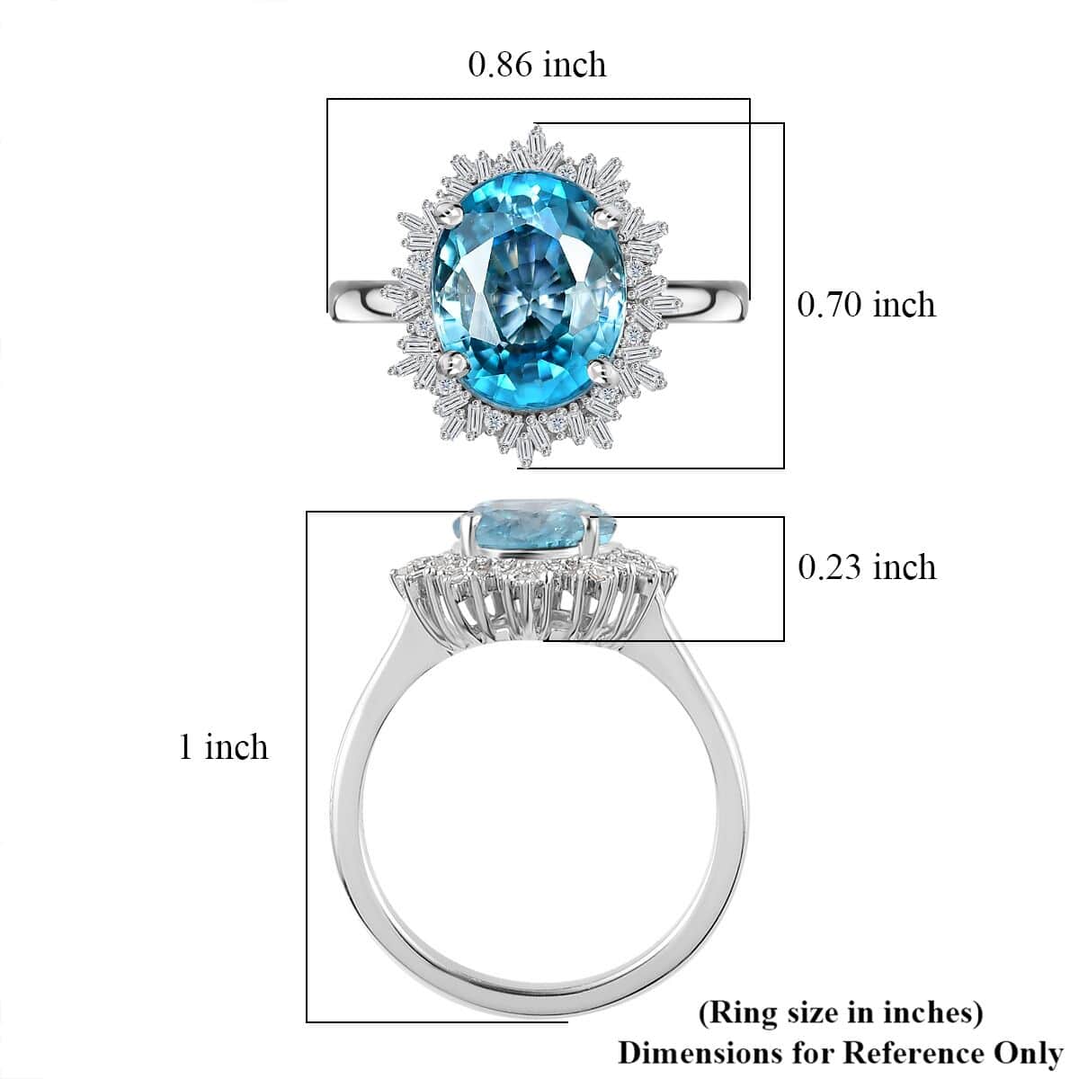 Luxoro 14K White Gold AAA Cambodian Blue Zircon and G-H I2 Diamond Sunburst Ring (Size 7.0) 4.15 Grams 5.90 ctw image number 4