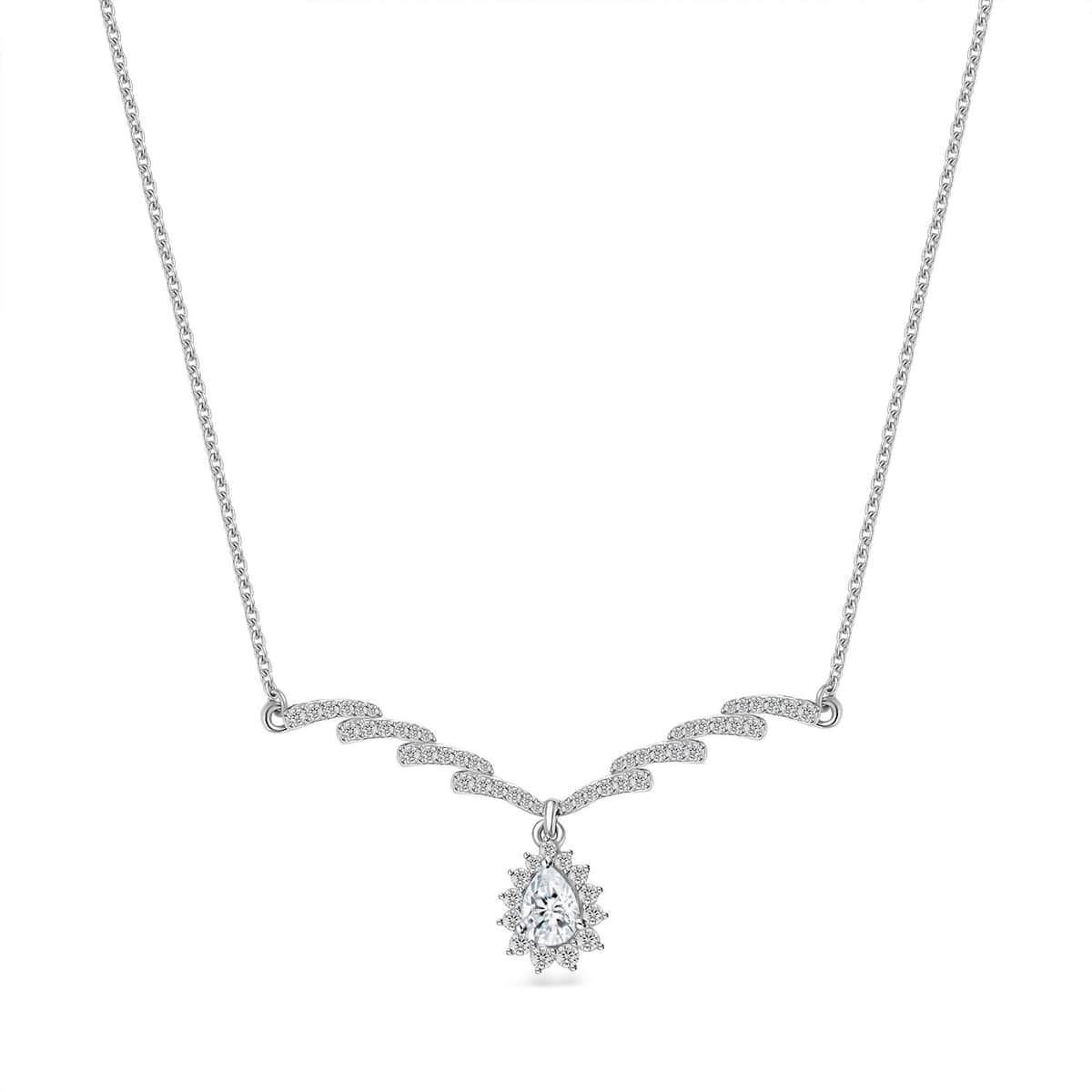 Moissanite Drop Necklace 18-20 Inches in Platinum Over Sterling Silver 1.60 ctw image number 0