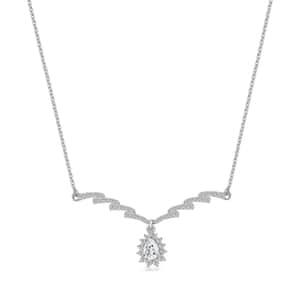 Moissanite Drop Necklace 18-20 Inches in Platinum Over Sterling Silver 1.60 ctw