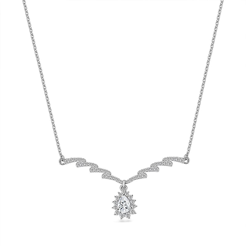 Moissanite Drop Necklace 18-20 Inches in Platinum Over Sterling Silver 1.60 ctw