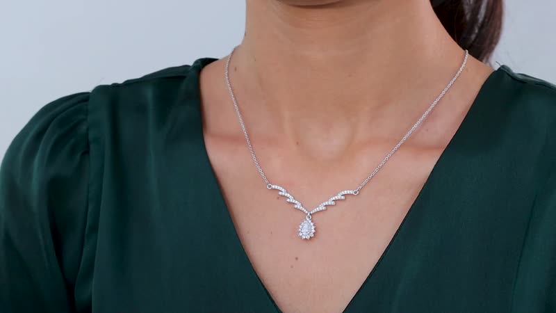 Moissanite Drop Necklace 18-20 Inches in Platinum Over Sterling Silver 1.60 ctw