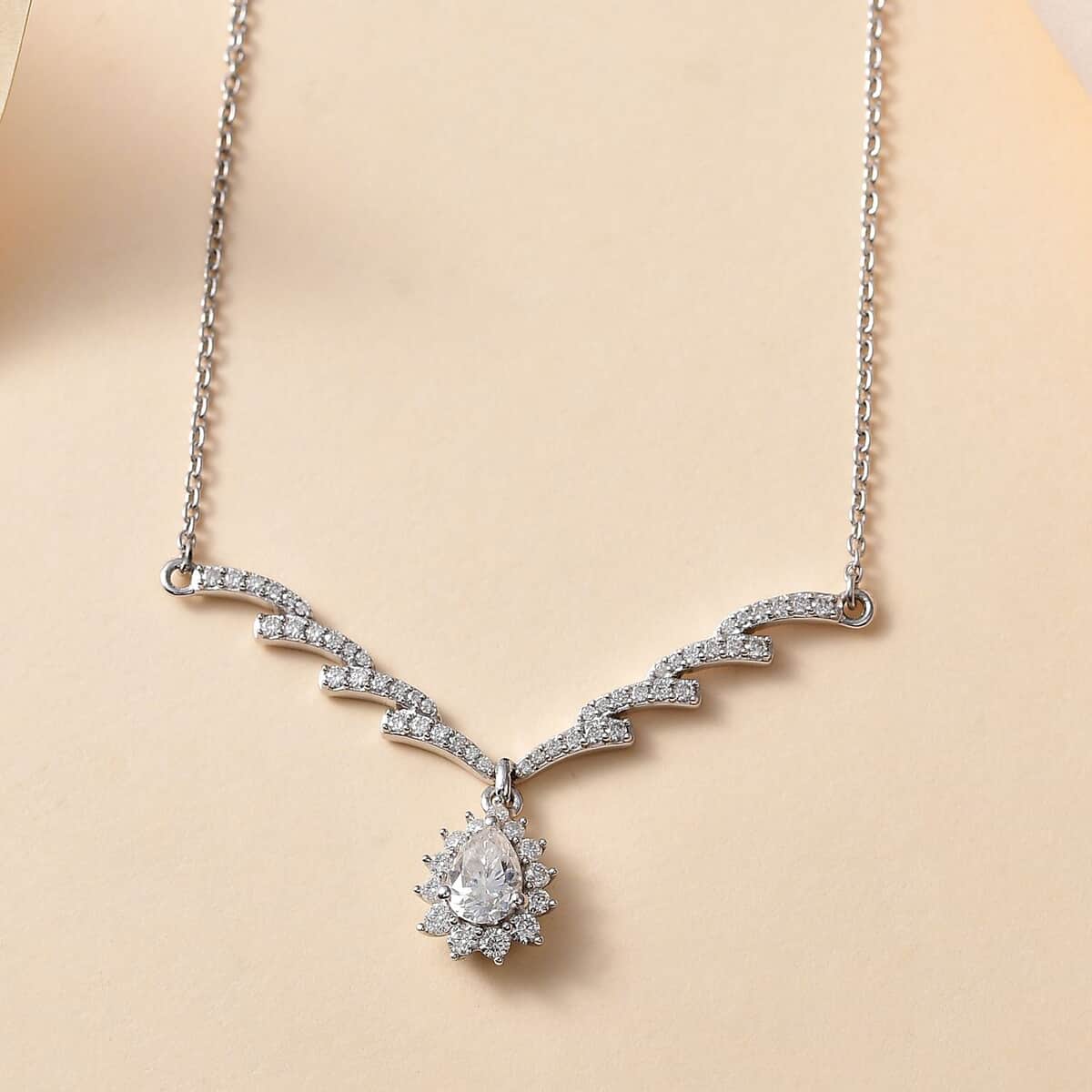 Moissanite Drop Necklace 18-20 Inches in Platinum Over Sterling Silver 1.60 ctw image number 1