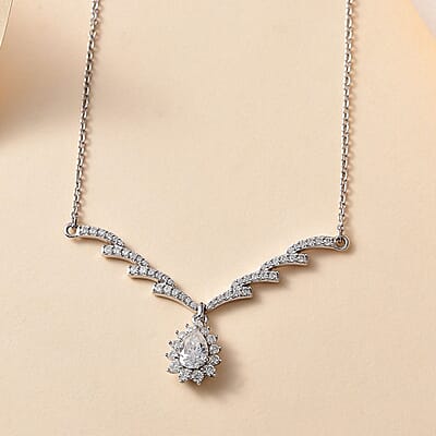 Moissanite Drop Necklace 18-20 Inches in Platinum Over Sterling Silver 1.60 ctw