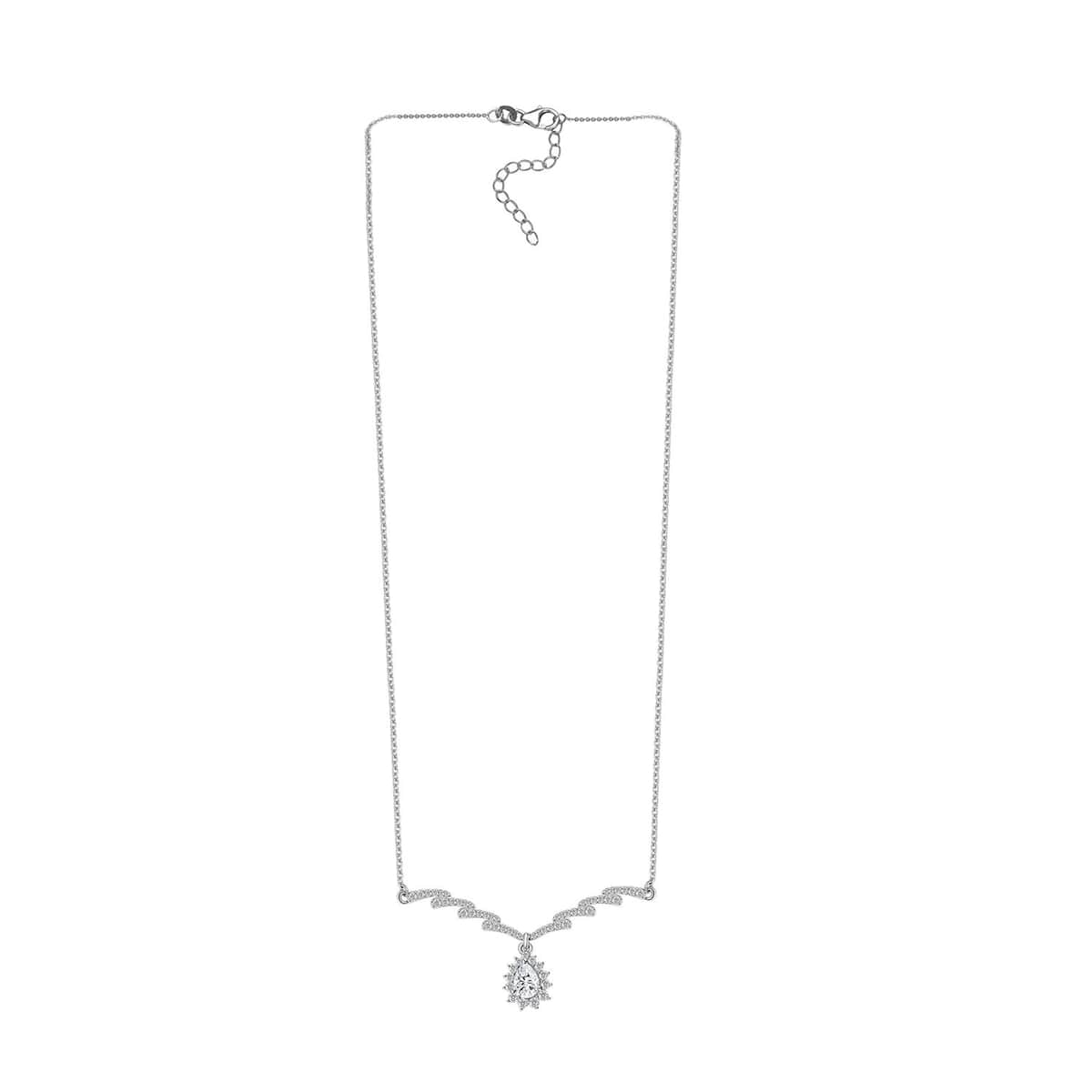 Moissanite Drop Necklace 18-20 Inches in Platinum Over Sterling Silver 1.60 ctw image number 4
