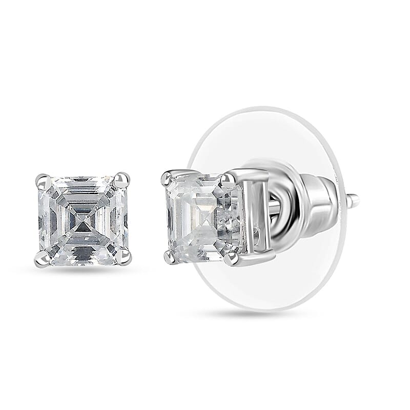 Moissanite Solitaire Stud Earrings in Platinum Over Sterling Silver 1.40 ctw