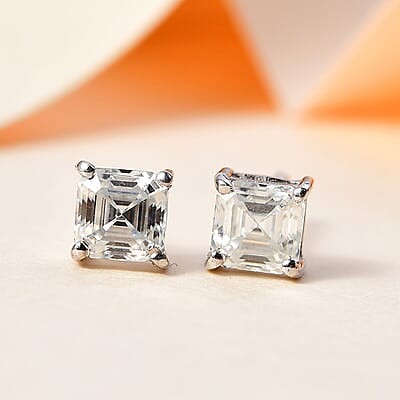 Moissanite Solitaire Stud Earrings in Platinum Over Sterling Silver 1.40 ctw