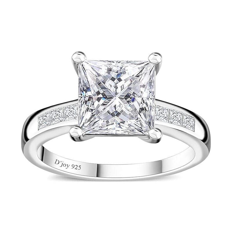 Moissanite Ring in Platinum Over Sterling Silver (Size 10.0) 3.20 ctw