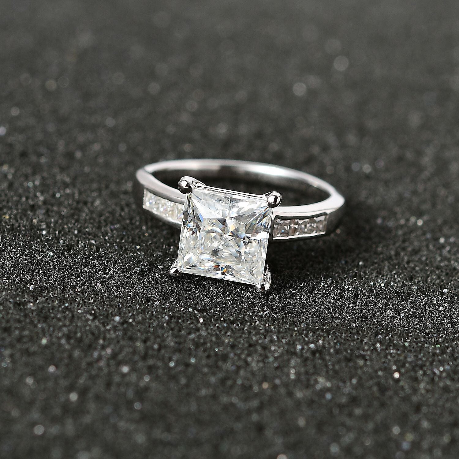 Moissanite Ring in Platinum Over Sterling Silver (Size 10.0) 3.20 ctw