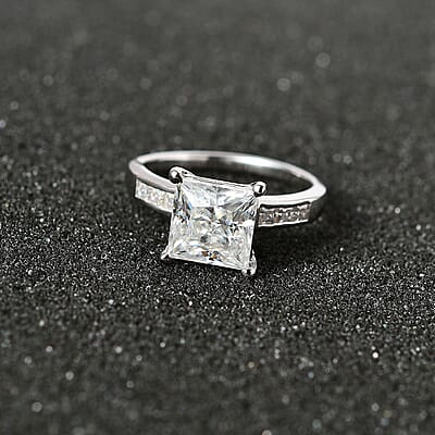 Moissanite Ring in Platinum Over Sterling Silver (Size 10.0) 3.20 ctw