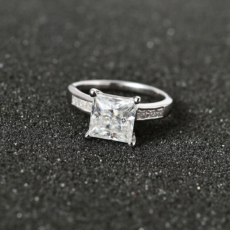Moissanite Ring in Platinum Over Sterling Silver (Size 10.0) 3.20 ctw