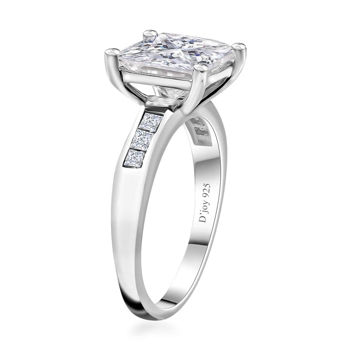 Moissanite (Sqr 8mm) Ring in Platinum Over Sterling Silver (Size 10.0) 3.20 ctw image number 4