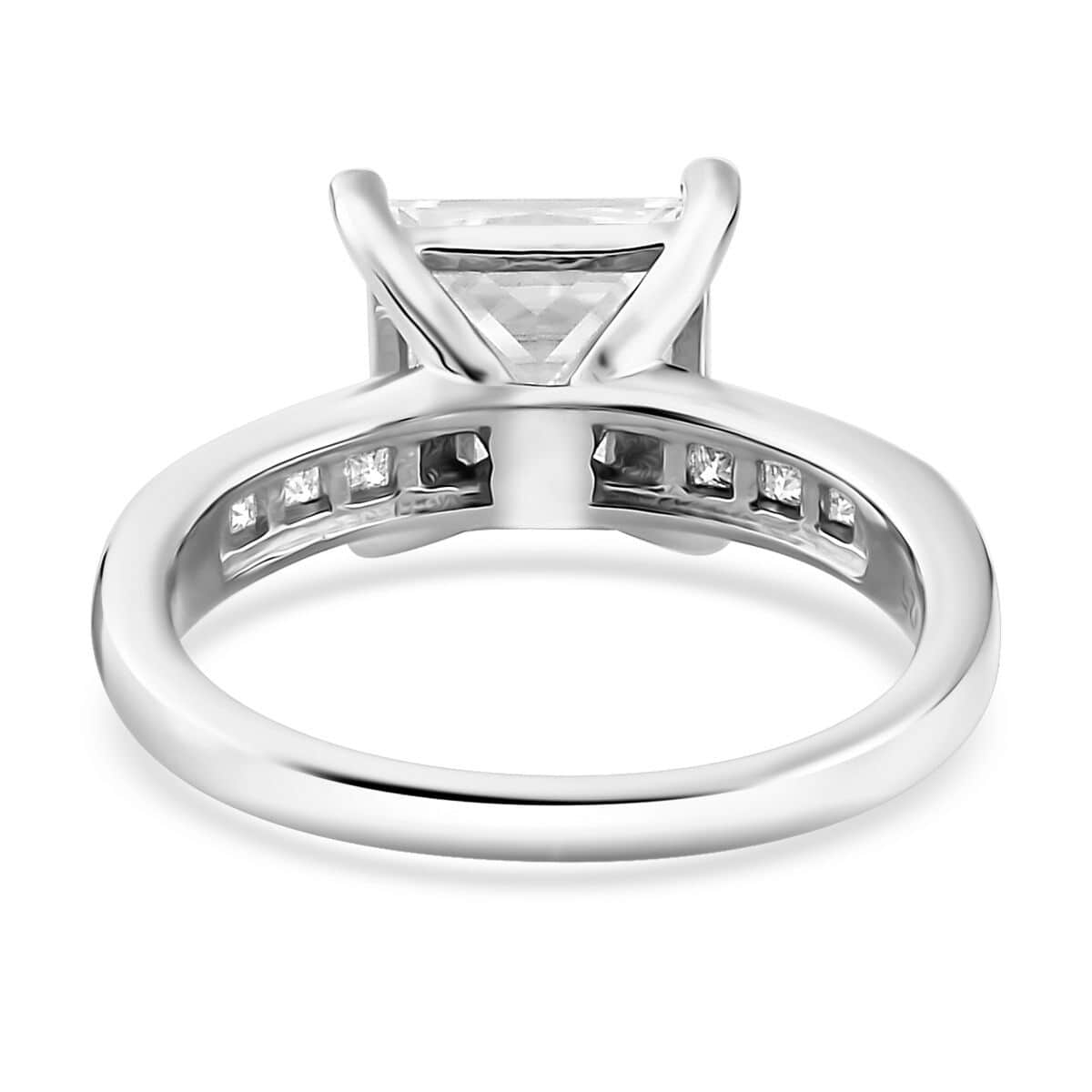 Moissanite (Sqr 8mm) Ring in Platinum Over Sterling Silver (Size 10.0) 3.20 ctw image number 5