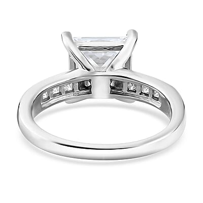 Moissanite Ring in Platinum Over Sterling Silver (Size 10.0) 3.20 ctw