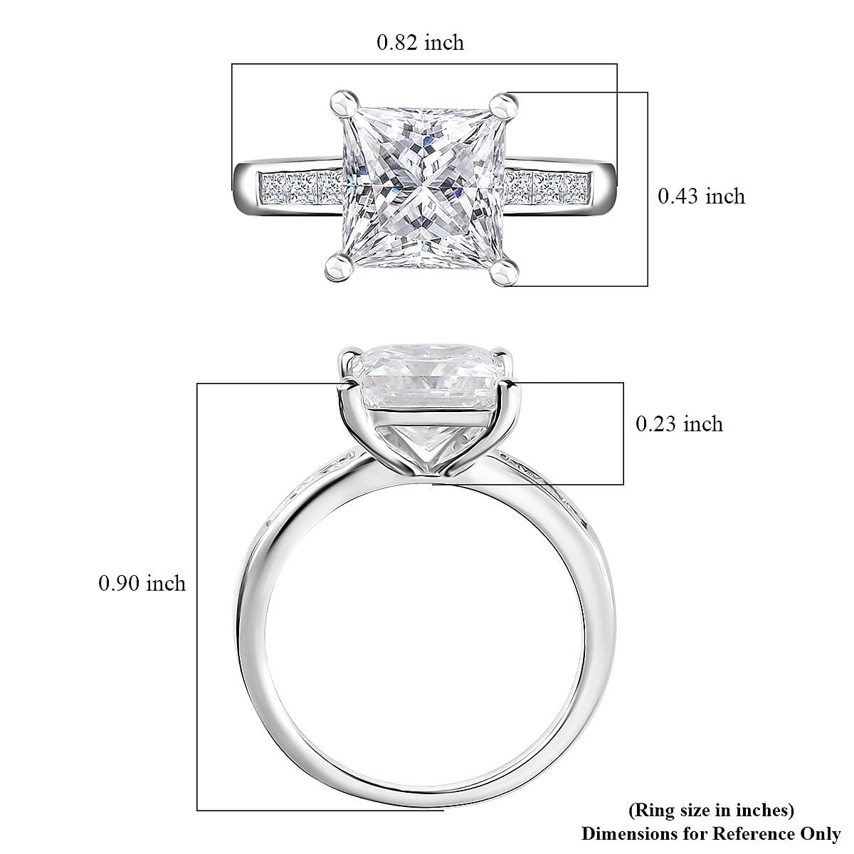 Moissanite Ring in Platinum Over Sterling Silver (Size 10.0) 3.20 ctw