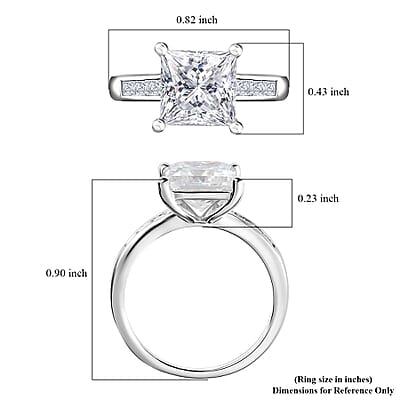 Moissanite Ring in Platinum Over Sterling Silver (Size 10.0) 3.20 ctw