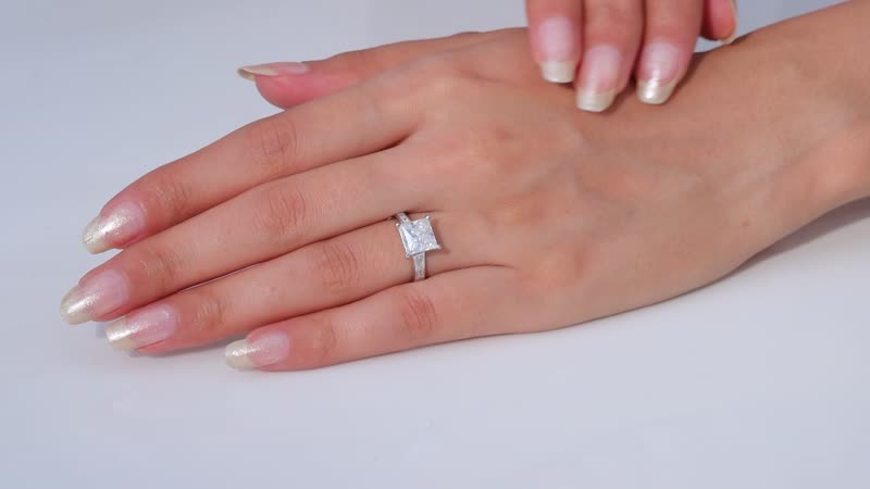 Moissanite (Sqr 8mm) Ring in Platinum Over Sterling Silver (Size 10.0) 3.20 ctw