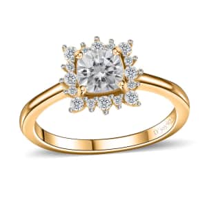 Moissanite Halo Ring in Vermeil Yellow Gold Over Sterling Silver (Size 10.0) 0.75 ctw