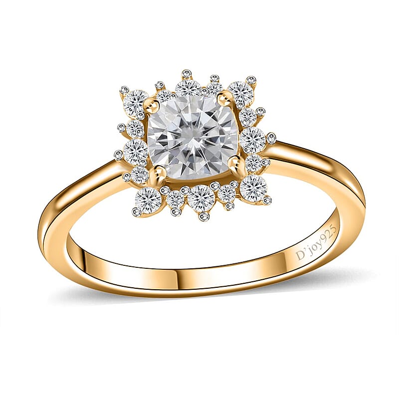 Moissanite Halo Ring in Vermeil Yellow Gold Over Sterling Silver (Size 10.0) 0.75 ctw
