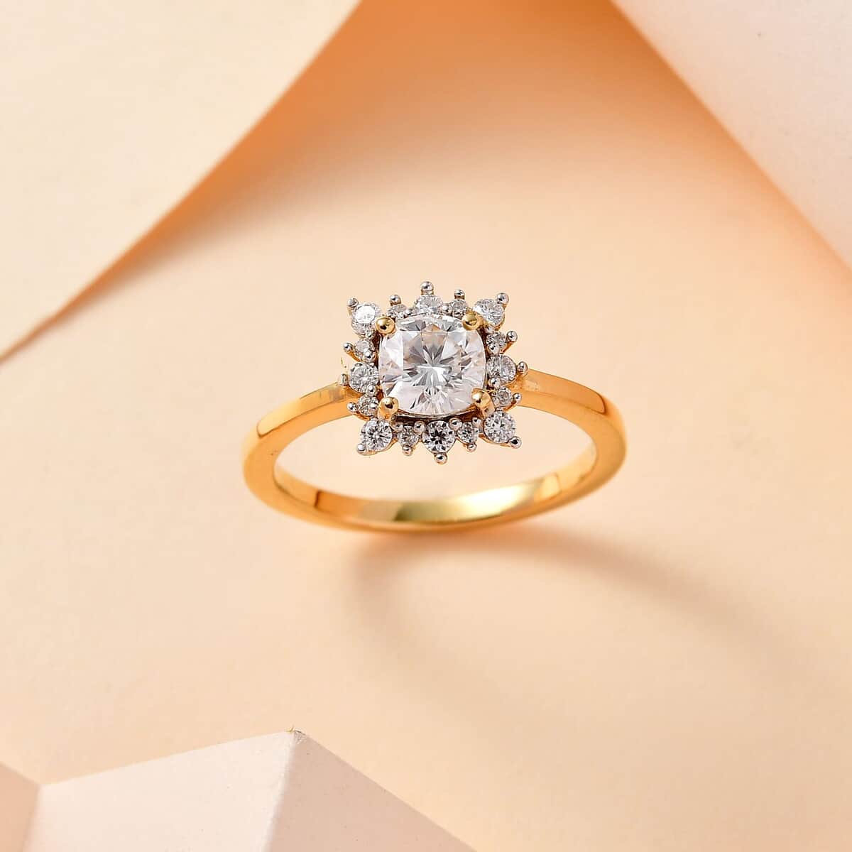 Moissanite Halo Ring in Vermeil Yellow Gold Over Sterling Silver (Size 10.0) 0.75 ctw image number 1