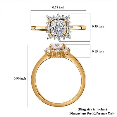 Moissanite Halo Ring in Vermeil Yellow Gold Over Sterling Silver (Size 10.0) 0.75 ctw