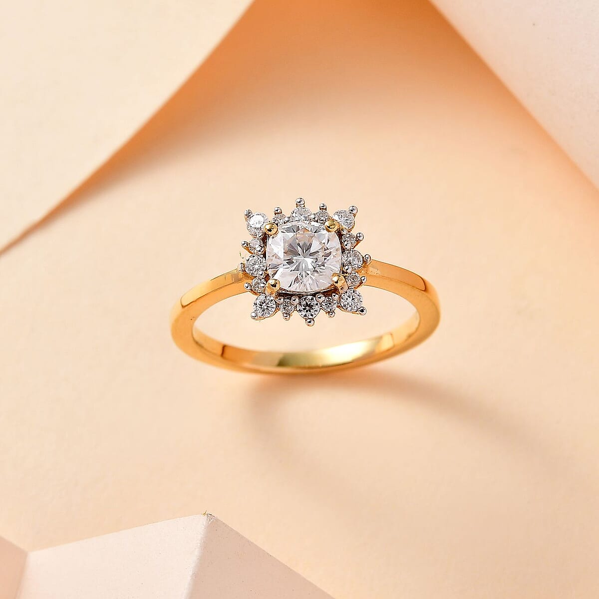Moissanite Halo Ring in Vermeil Yellow Gold Over Sterling Silver (Size 5.0) 0.75 ctw image number 1