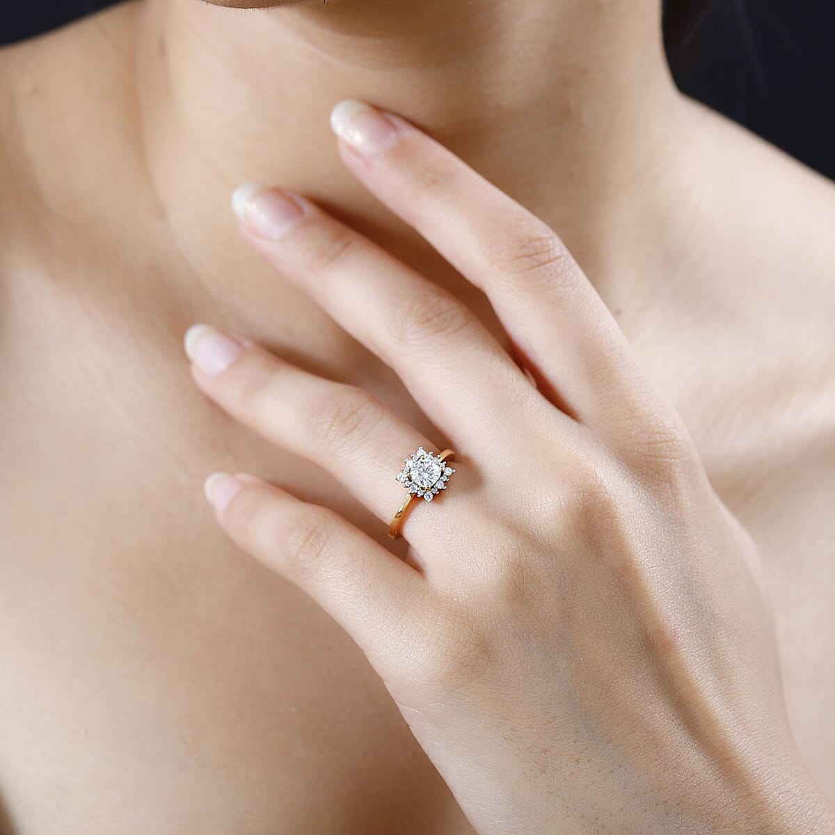 Moissanite Halo Ring in Vermeil Yellow Gold Over Sterling Silver (Size 5.0) 0.75 ctw image number 2