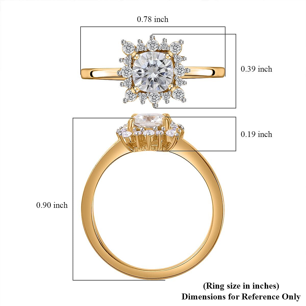 Moissanite Halo Ring in Vermeil Yellow Gold Over Sterling Silver (Size 5.0) 0.75 ctw image number 5