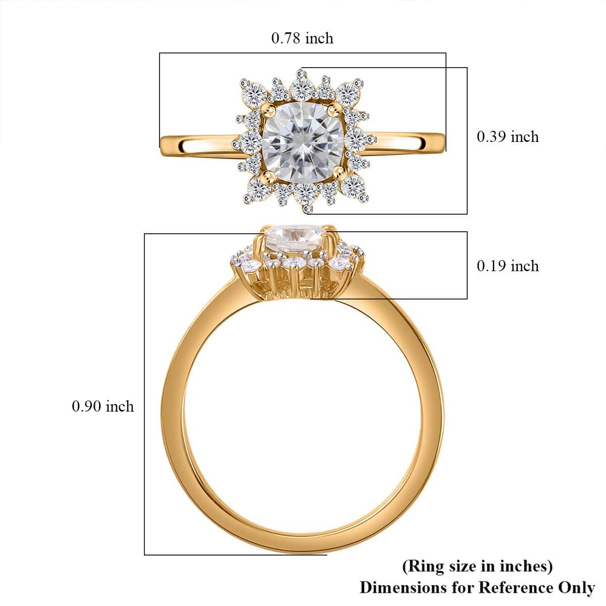 Moissanite Halo Ring in Vermeil Yellow Gold Over Sterling Silver (Size 6.0) 0.75 ctw image number 5