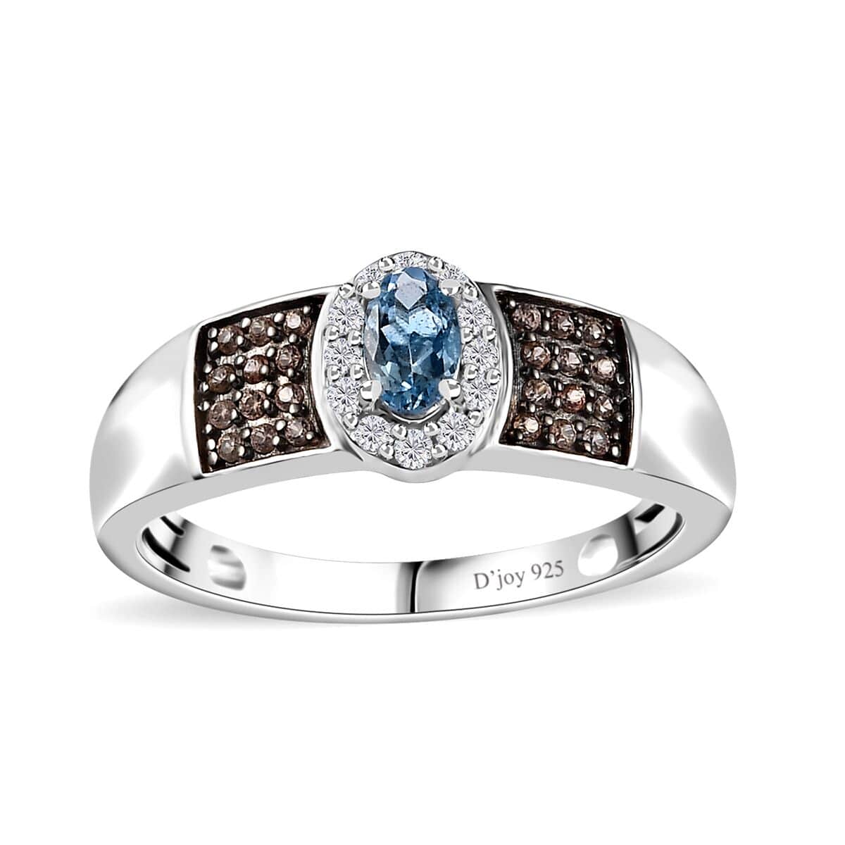 Santa Maria Aquamarine, Brown and White Zircon Ring in Platinum Over Sterling Silver (Size 10.0) 0.50 ctw image number 0