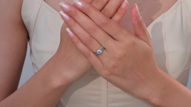 Santa Maria Aquamarine, Brown and White Zircon Ring in Platinum Over Sterling Silver (Size 5.0) 0.50 ctw