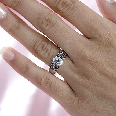 Santa Maria Aquamarine, Brown and White Zircon Ring in Platinum Over Sterling Silver (Size 10.0) 0.50 ctw