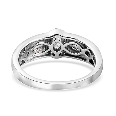 Santa Maria Aquamarine, Brown and White Zircon Ring in Platinum Over Sterling Silver (Size 10.0) 0.50 ctw