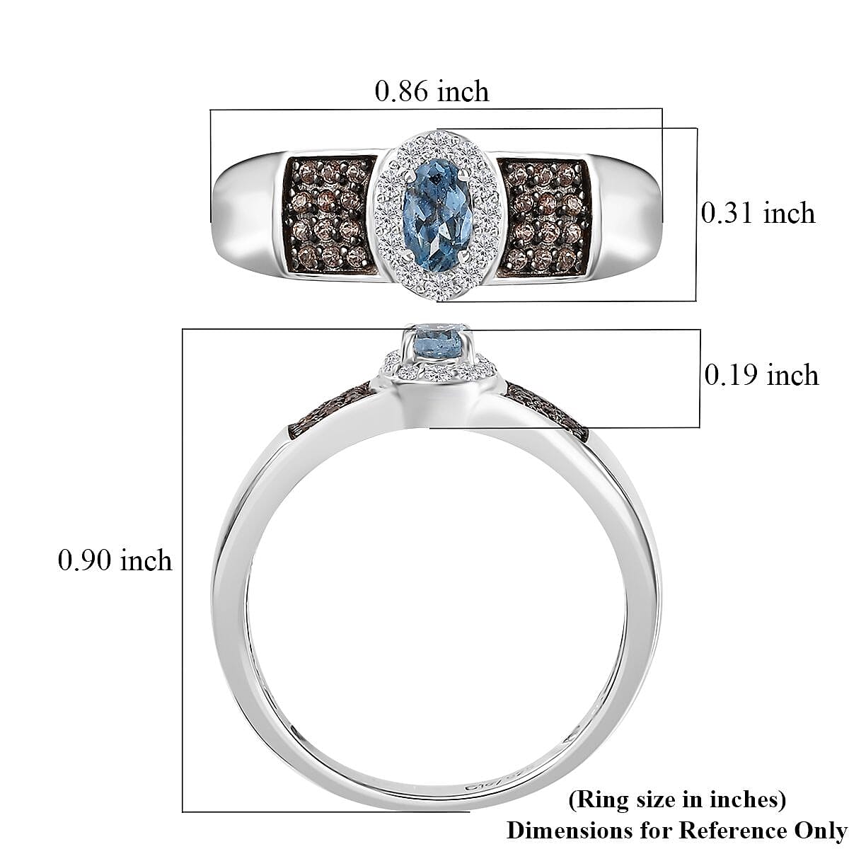 Santa Maria Aquamarine, Brown and White Zircon Ring in Platinum Over Sterling Silver (Size 10.0) 0.50 ctw