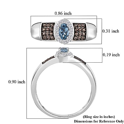 Santa Maria Aquamarine, Brown and White Zircon Ring in Platinum Over Sterling Silver (Size 10.0) 0.50 ctw