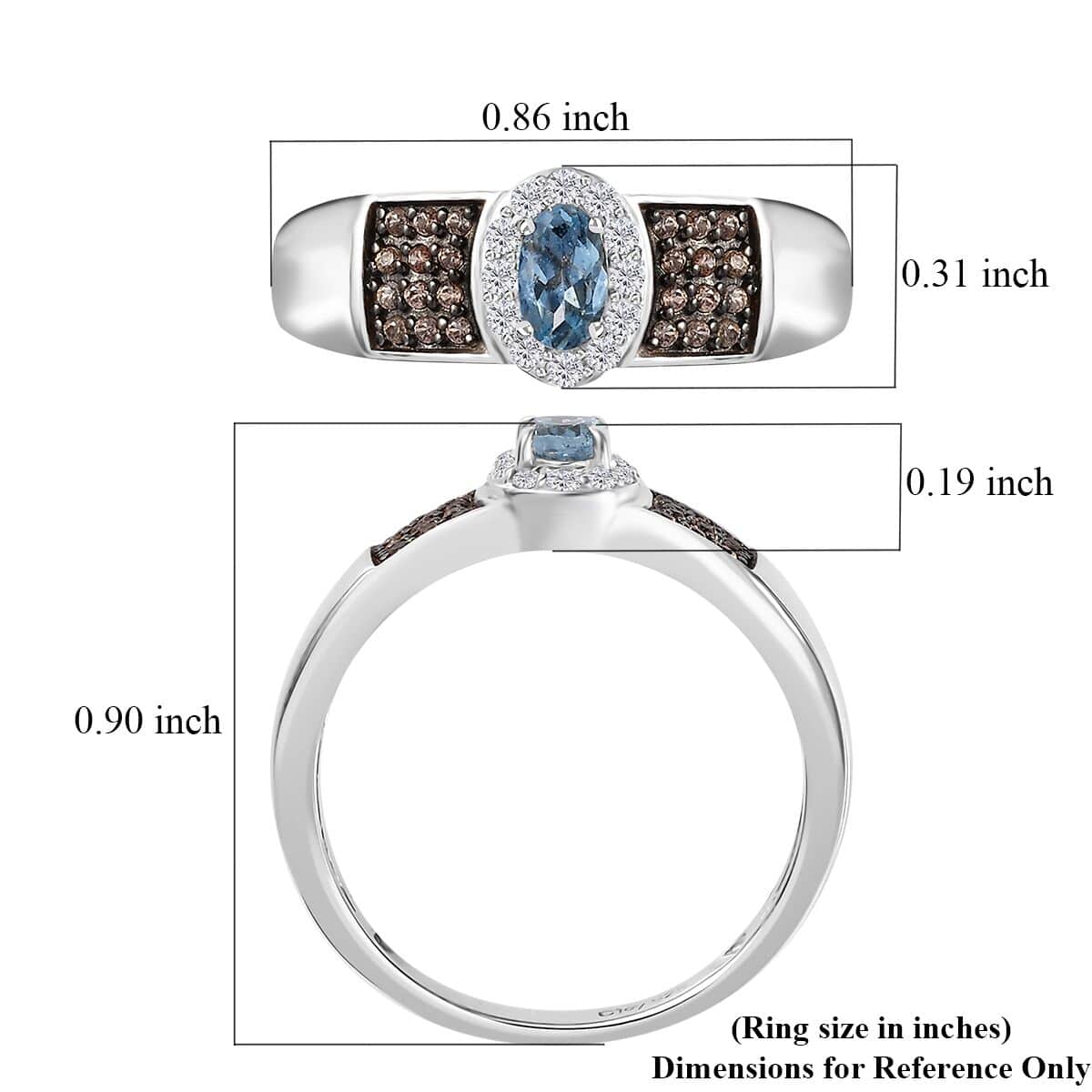 Santa Maria Aquamarine, Brown and White Zircon Ring in Platinum Over Sterling Silver (Size 5.0) 0.50 ctw image number 5