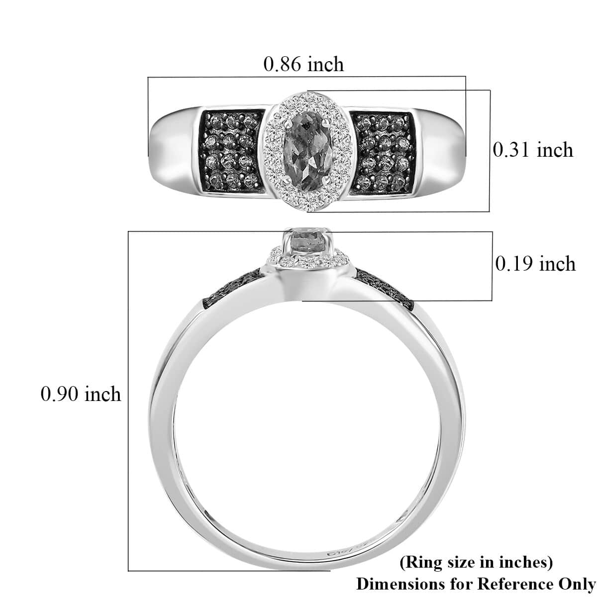 Santa Maria Aquamarine, Brown and White Zircon Ring in Platinum Over Sterling Silver (Size 6.0) 0.50 ctw image number 5