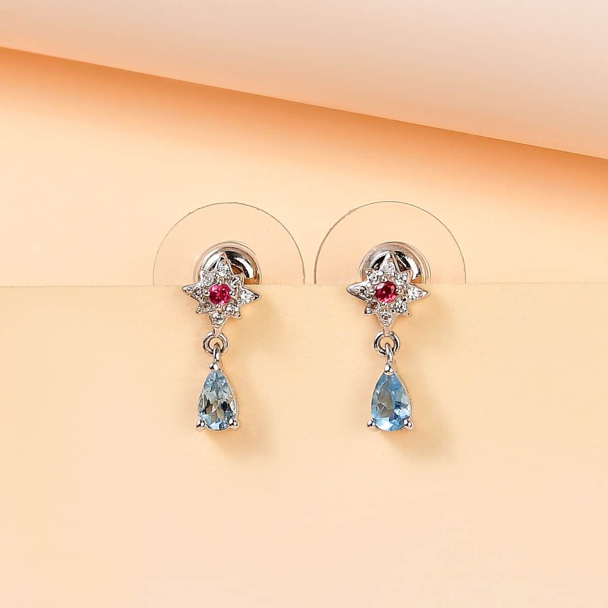Santa Maria Aquamarine and Multi Gemstone Celestial Earrings in Platinum Over Sterling Silver 0.50 ctw image number 1