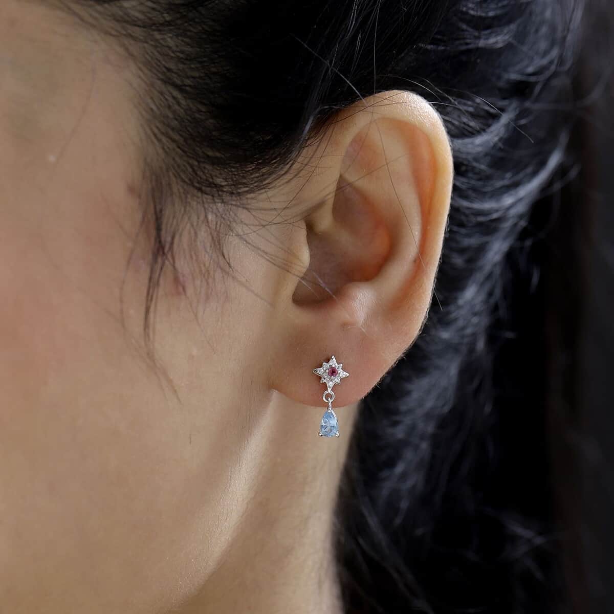 Santa Maria Aquamarine and Multi Gemstone Celestial Earrings in Platinum Over Sterling Silver 0.50 ctw image number 2